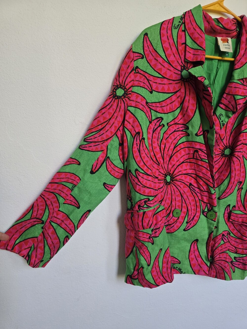 FARM Rio Banana Alberto Pitta Linen Blend Floral Blazer Jacket M - Picture 6 of 17
